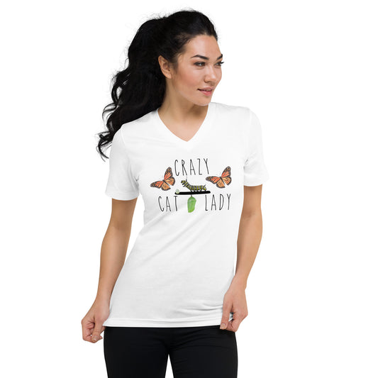 Crazy Cat Lady Monarch Butterfly  V neck T-Shirt