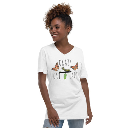 Crazy Cat Lady Monarch Butterfly  V neck T-Shirt